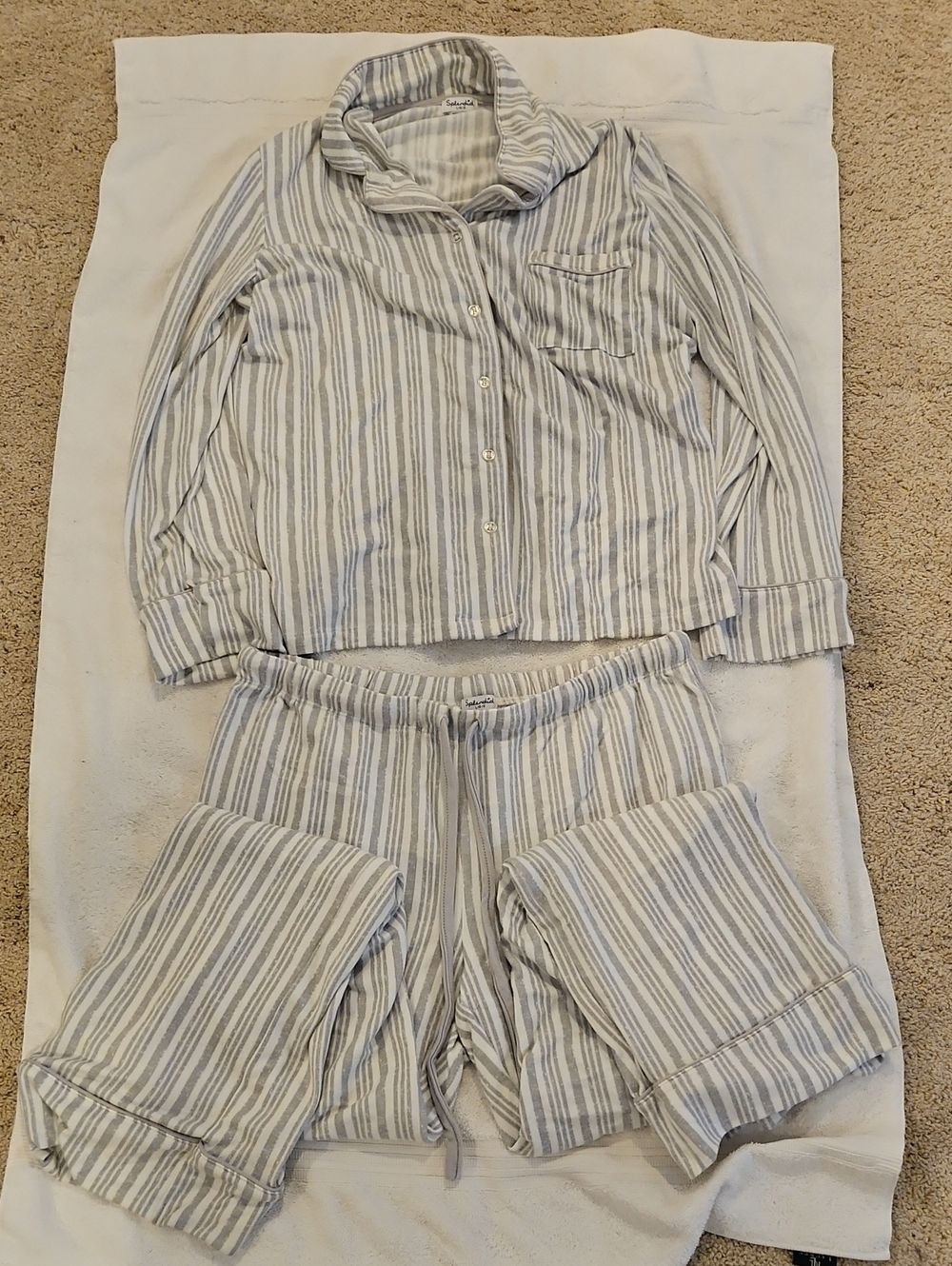 Splendid Women's Striped Lounge/Pajama Set - Light Gray/White Sz L NEW NO TAGS